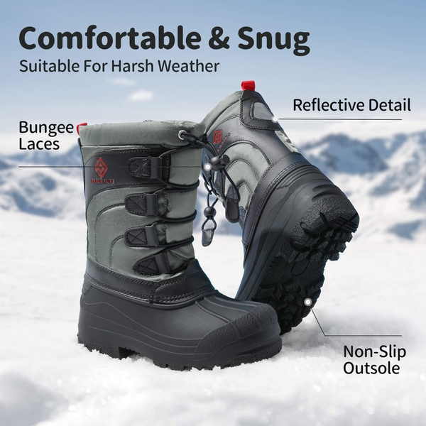 Kids Waterproof Shell Bottom Snow Boots - BLACK GREY RED - 4